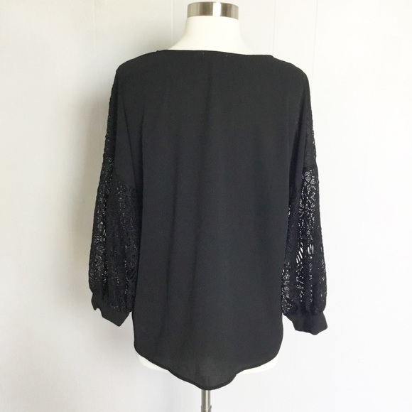 C Wonder Lace Top Size M Black Lace Sleeves Top - Picture 5 of 5